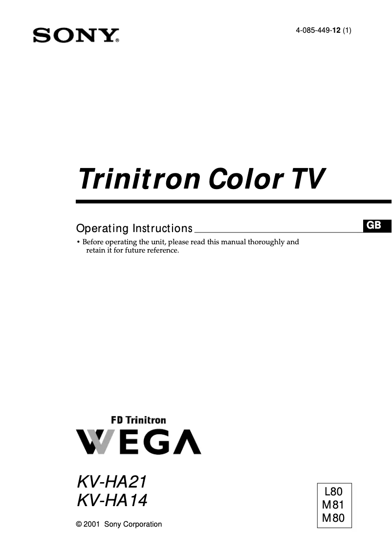 Page 1 de la notice Manuel utilisateur Sony KV-HA21M81