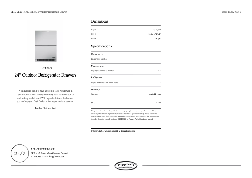 Página 1 del manual Ficha técnica DCS RF24DE3