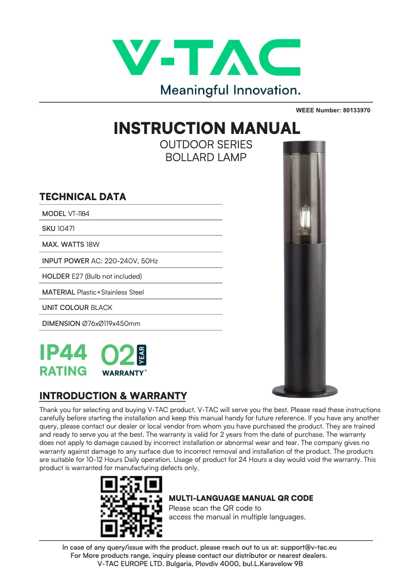 Image de la première page du manuel de l'appareil VT-1184