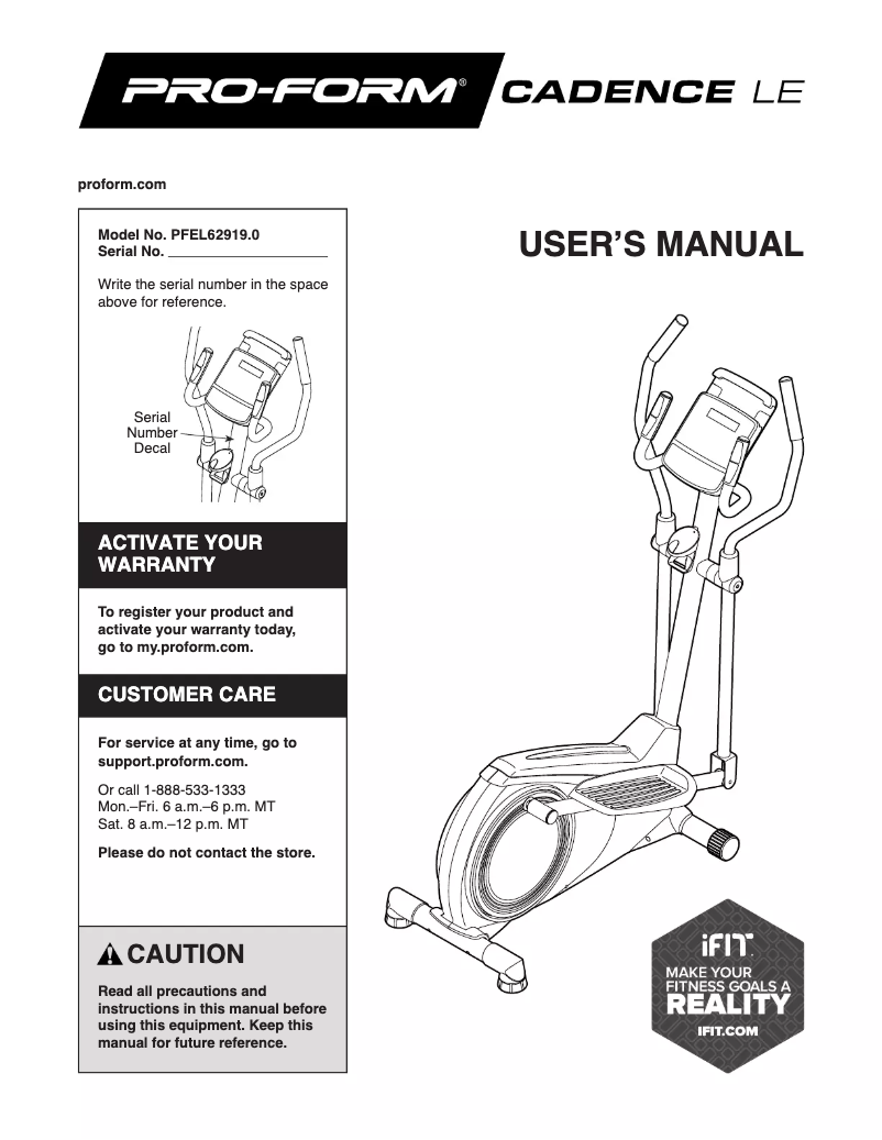 Page 1 de la notice Manuel utilisateur ProForm Cadence LE PFEL62919.0