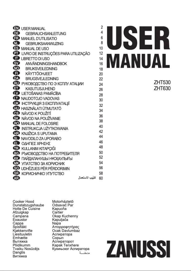 Page 1 de la notice Manuel utilisateur Zanussi ZHT630X
