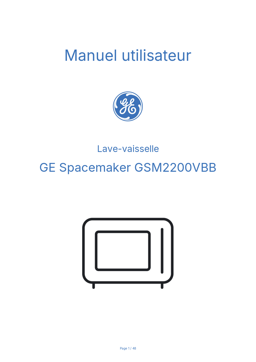 Page n°1 - Manuel utilisateur GE Spacemaker GSM2200VBB