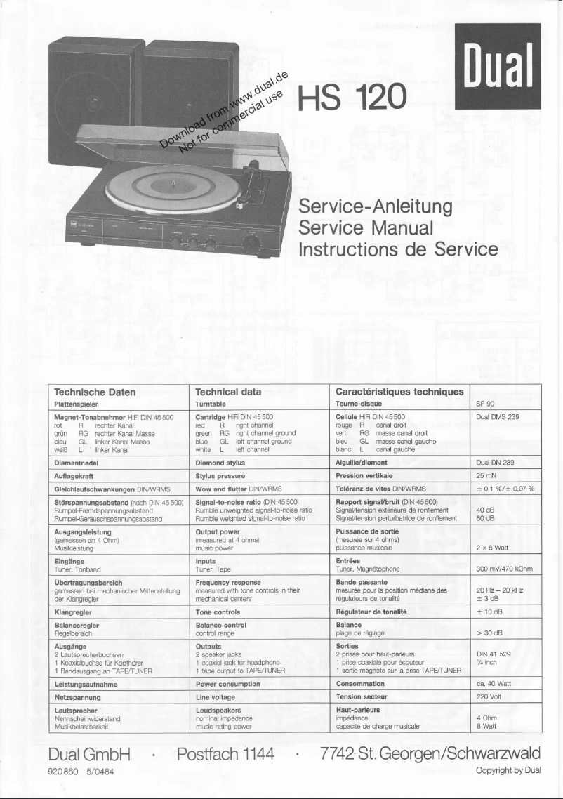 Page 1 de la notice Manuel utilisateur Dual HS120