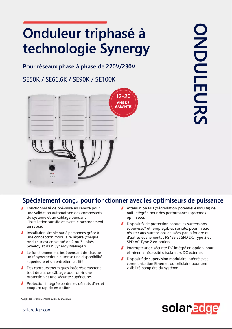 Page 1 de la notice Guide d'installation SolarEdge SESUK-RW00INNN4-DG