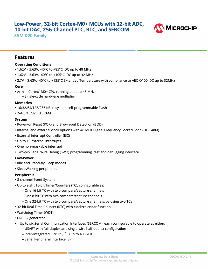 Page 1 de la notice Manuel utilisateur Microchip ATSAMD20G17