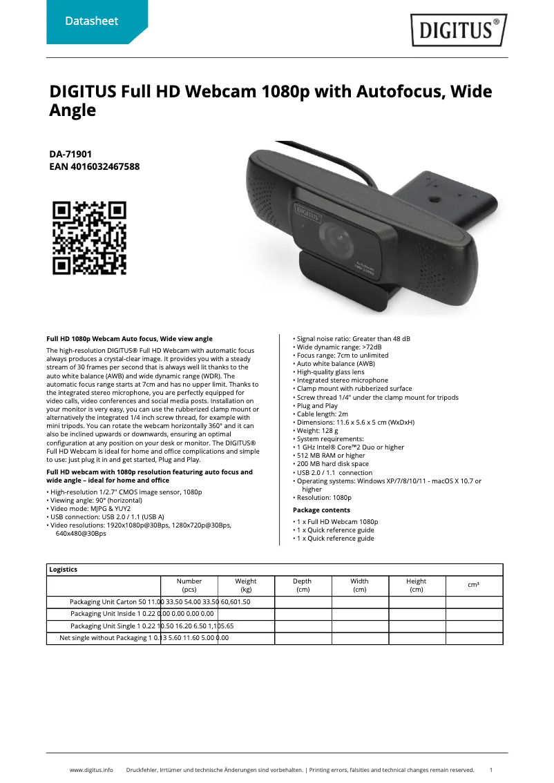 Page n°1 - Fiche technique Digitus DA-71901