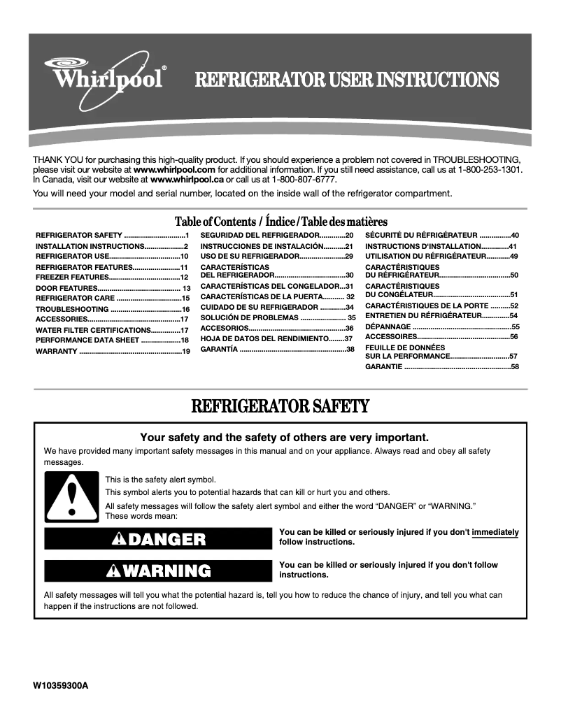 Page 1 de la notice Manuel utilisateur Whirlpool W9TXNMFWQ
