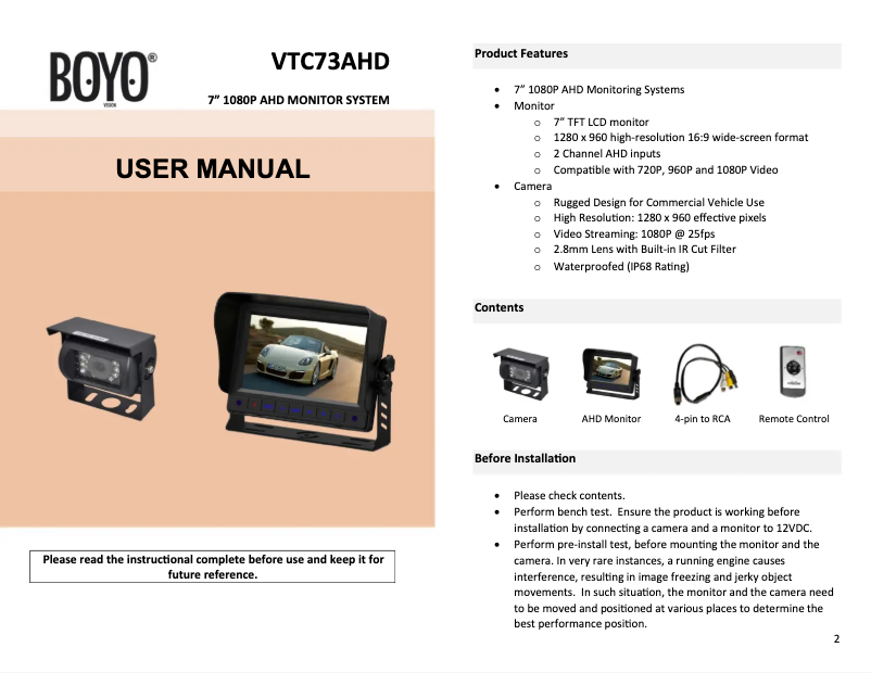 Página 1 del manual Manual de usuario Boyo VTC73AHD
