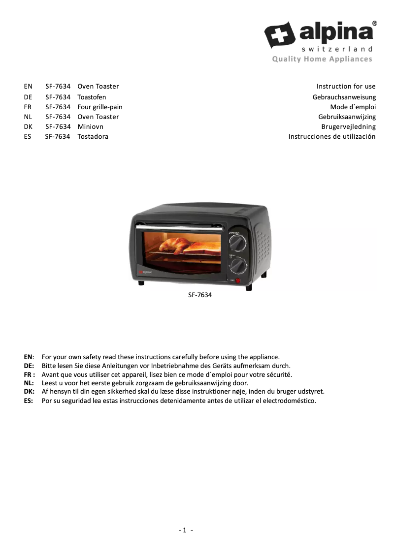 Page 1 de la notice Manuel utilisateur Alpina SF 7634