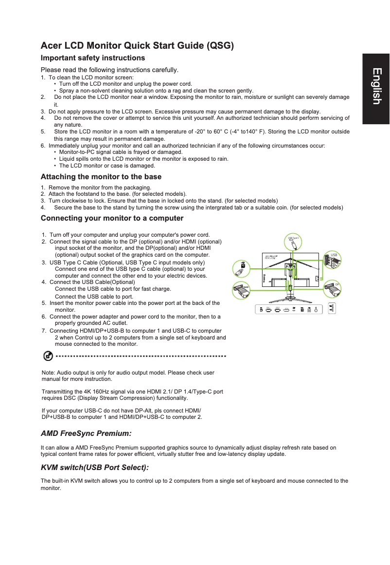 Page 1 de la notice Guide de démarrage rapide Acer XB273KLV