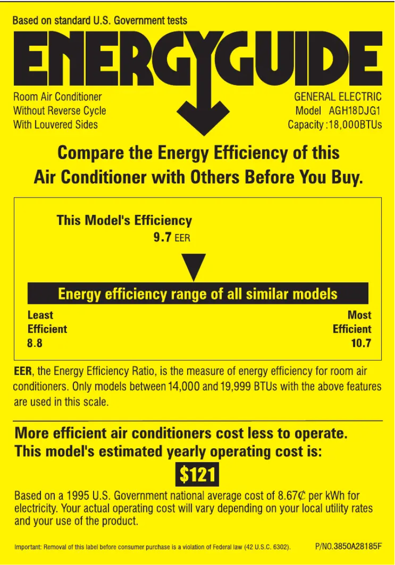 Page n°1 - Label énergétique GE AGH18DJ