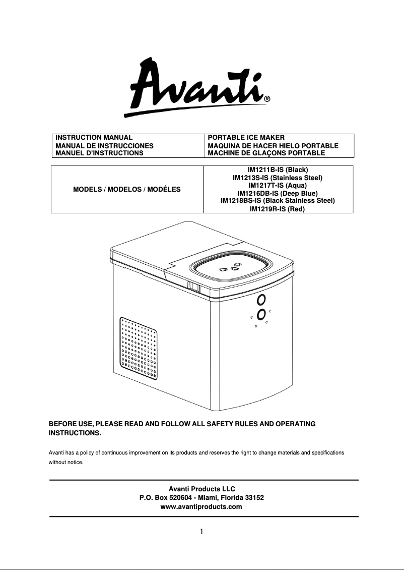 Page n°1 - Manuel utilisateur Avanti IM1219R-IS
