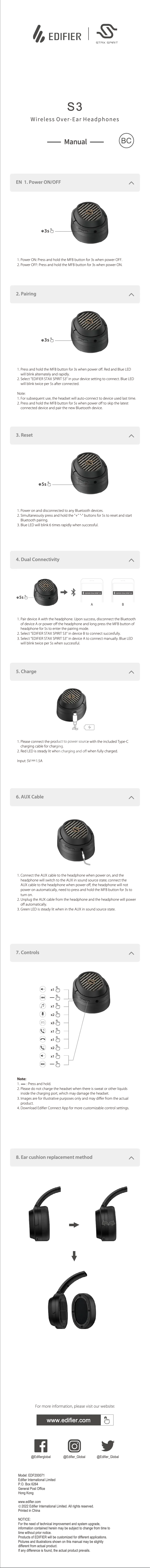 Page 1 de la notice Manuel utilisateur Edifier S3