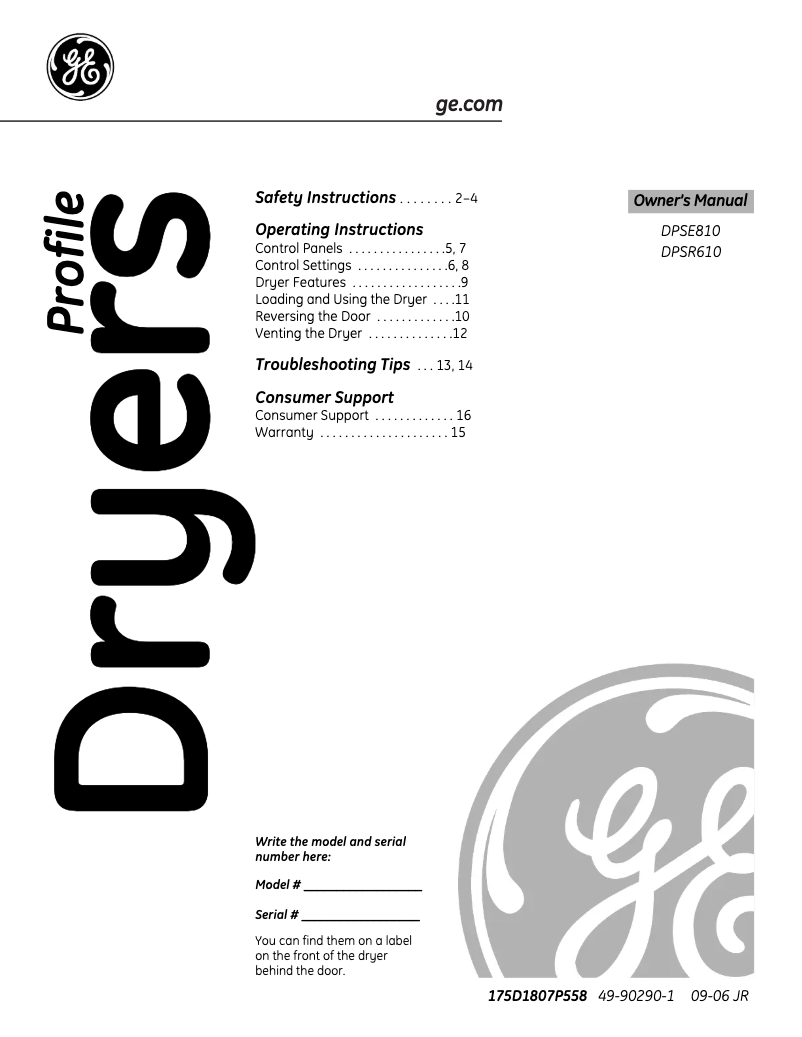 Image de la première page du manuel de l'appareil Profile DPSR610EGWT