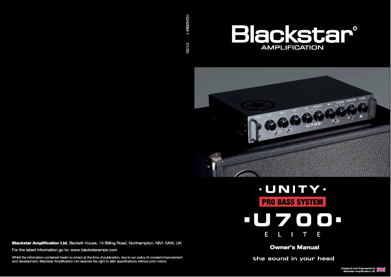 Page 1 de la notice Manuel utilisateur Blackstar Unity 700H Elite