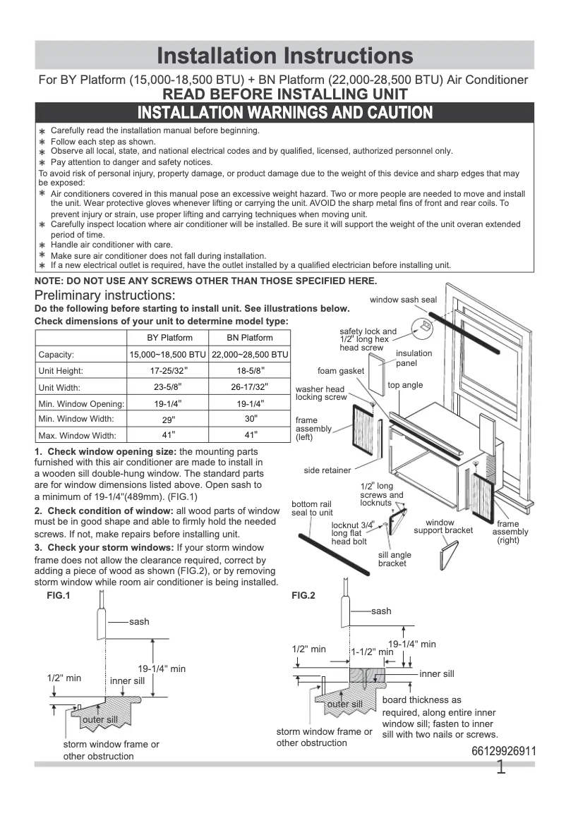 Page n°1 - Guide d'installation Frigidaire FFRE2233U2