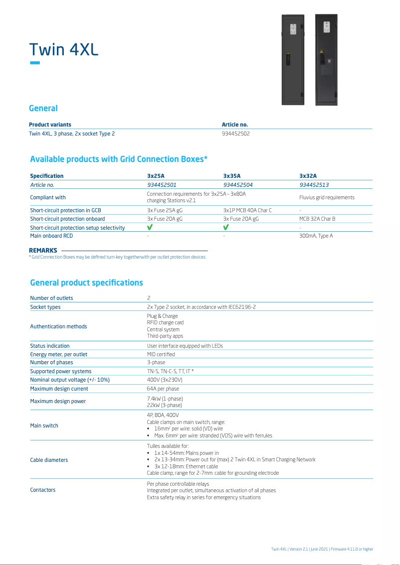 Page 1 de la notice Fiche technique Alfen Twin 4XL
