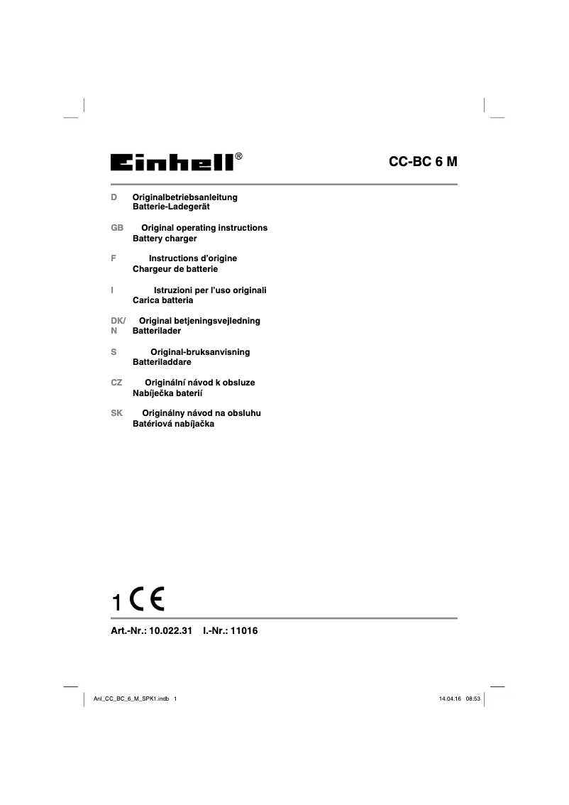 Page n°1 - Manuel utilisateur Einhell CC-BC 6M