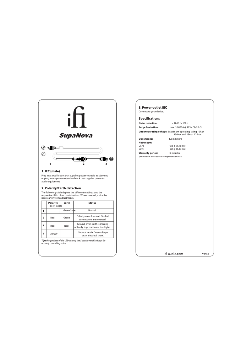 Page 1 de la notice Manuel utilisateur iFi Audio SupaNova
