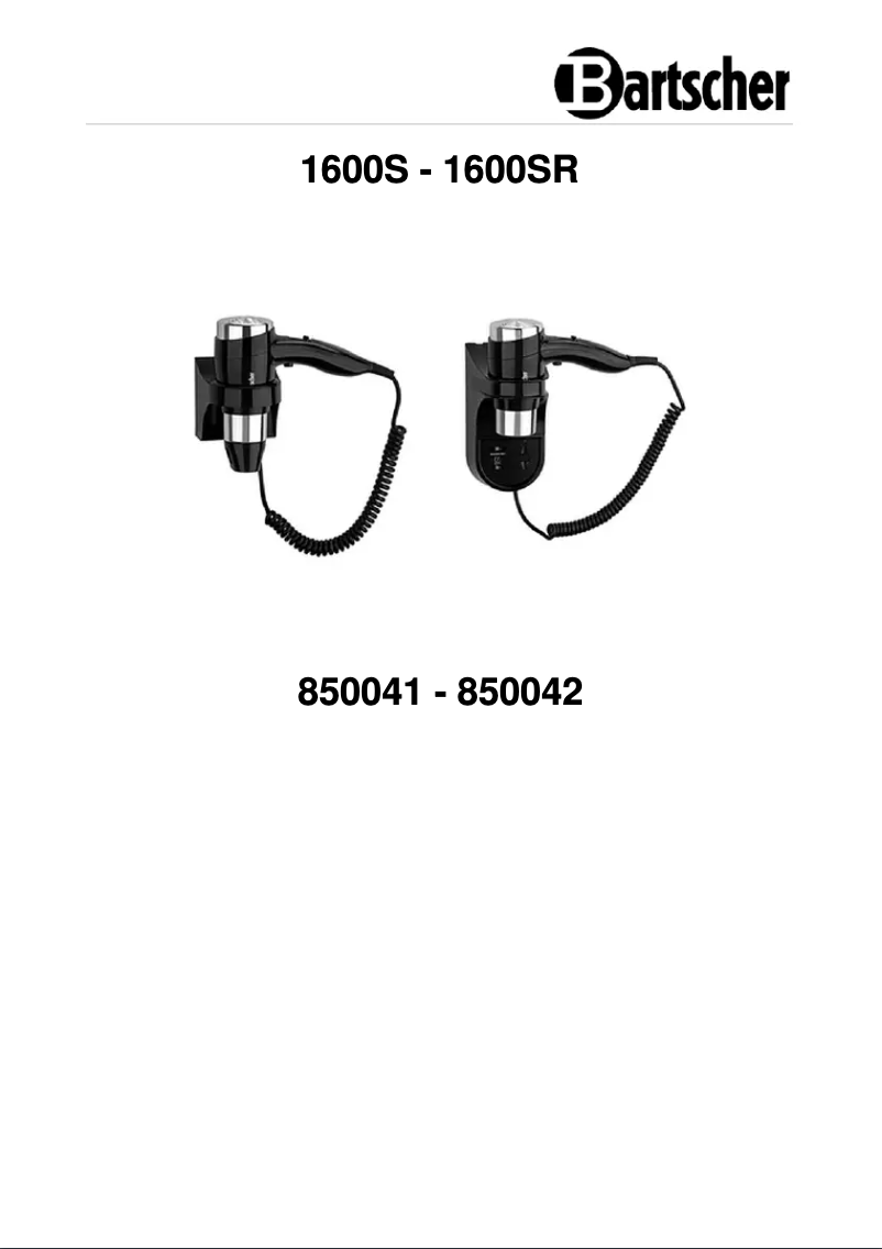 Page n°1 - Manuel utilisateur Bartscher 1600S