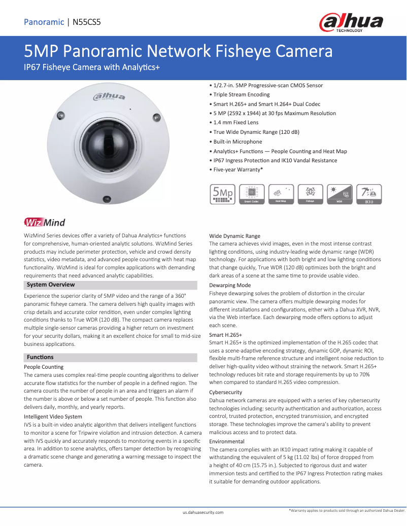 Page n°1 - Fiche technique Dahua Technology N55CS5