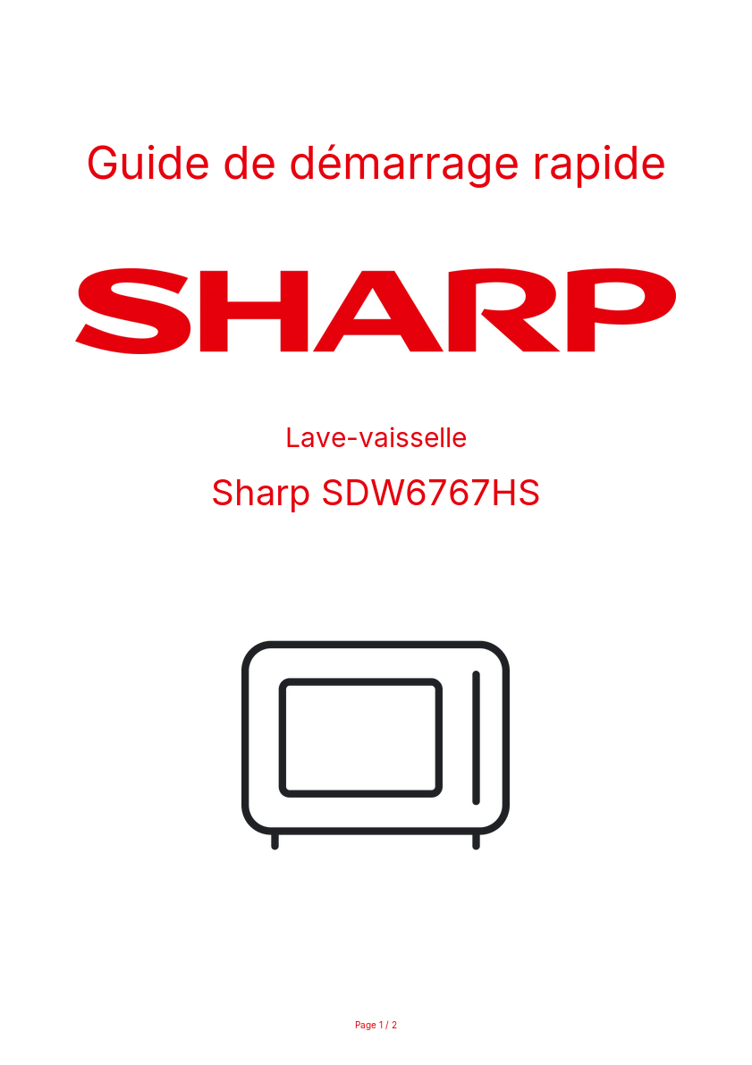 Page n°1 - Guide de démarrage rapide Sharp SDW6767HS