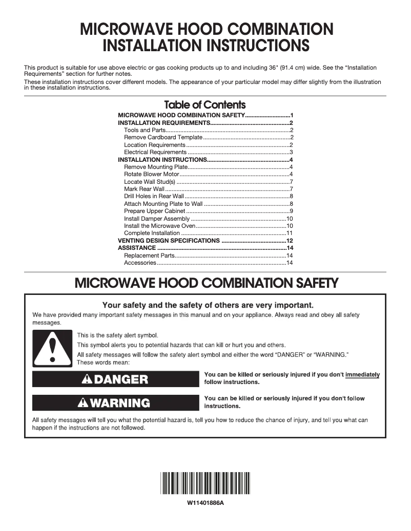 Page 1 de la notice Guide d'installation Whirlpool WMH54521HV