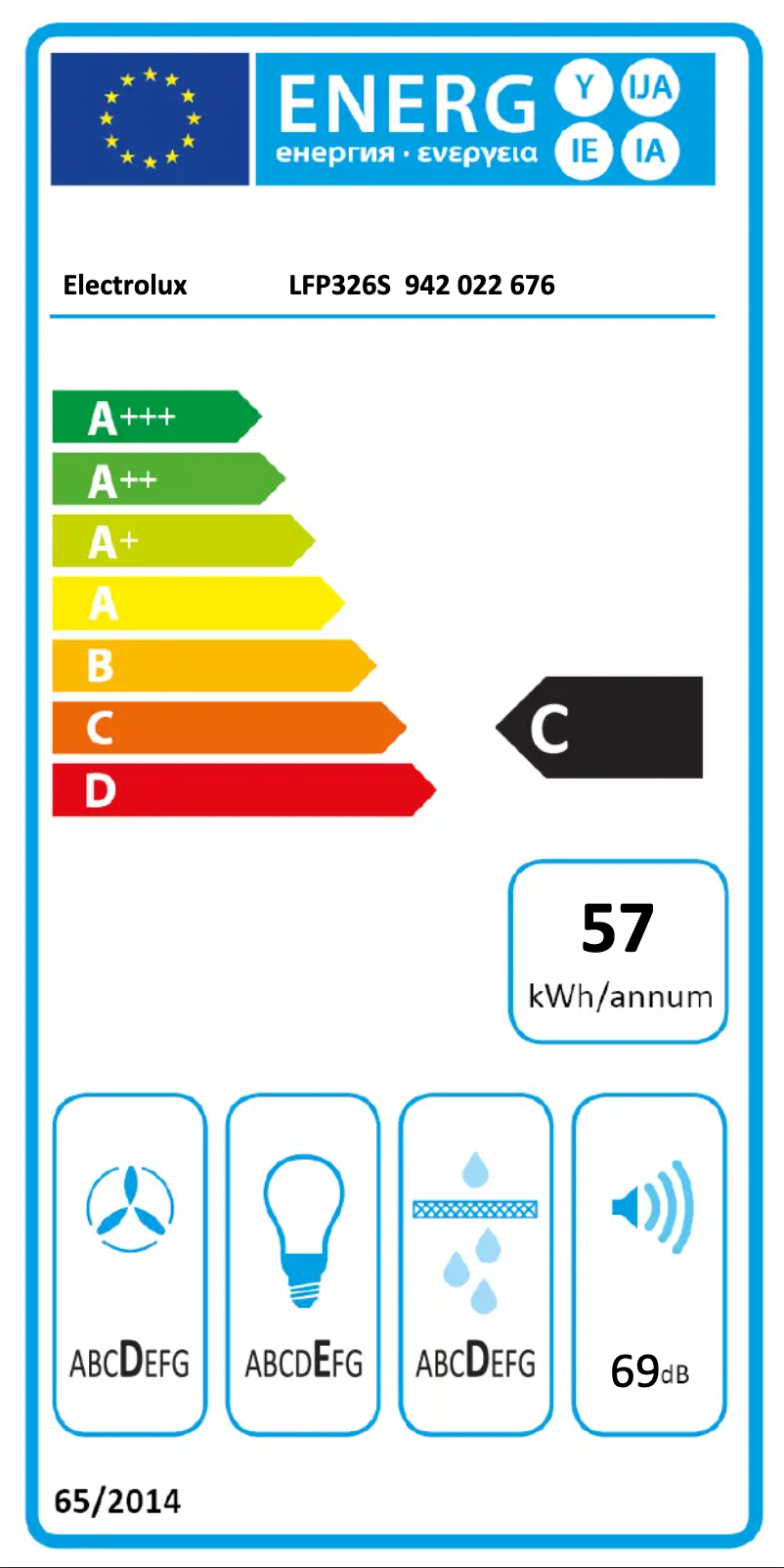 Page 1 de la notice Label énergétique Electrolux LFP326S