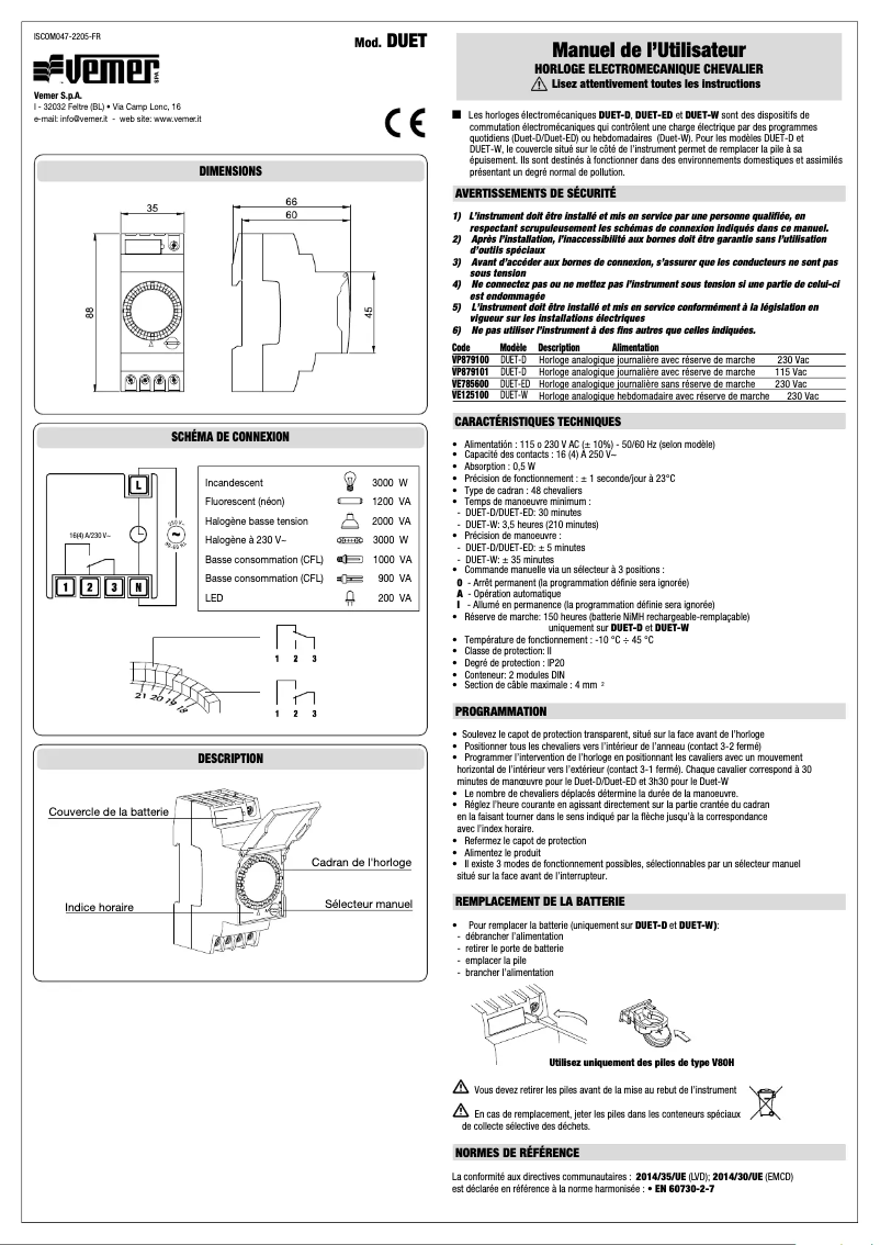 Página 1 del manual Manual de usuario Vemer DUET-D