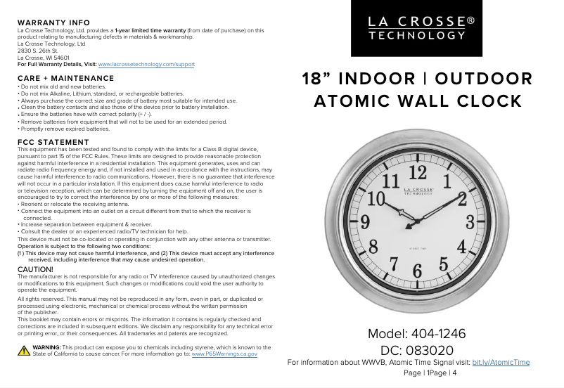 Page n°1 - Manuel utilisateur La Crosse Technology 404-1246