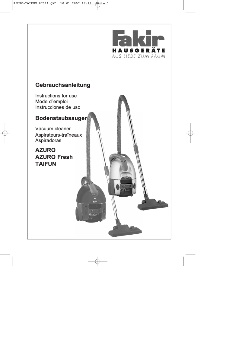 Page 1 de la notice Manuel utilisateur Fakir AZURO Fresh