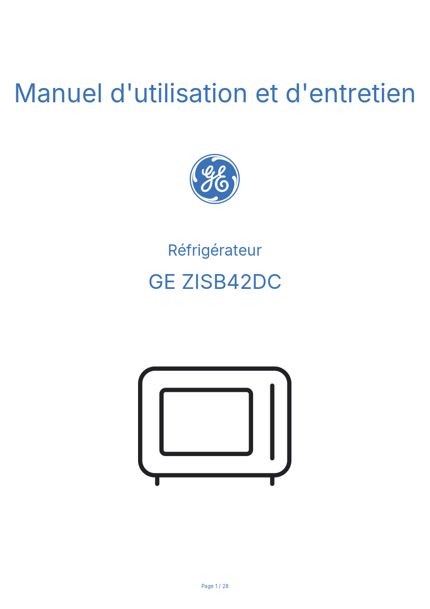Page n°1 - Manuel d'utilisation et d'entretien GE ZISB42DC