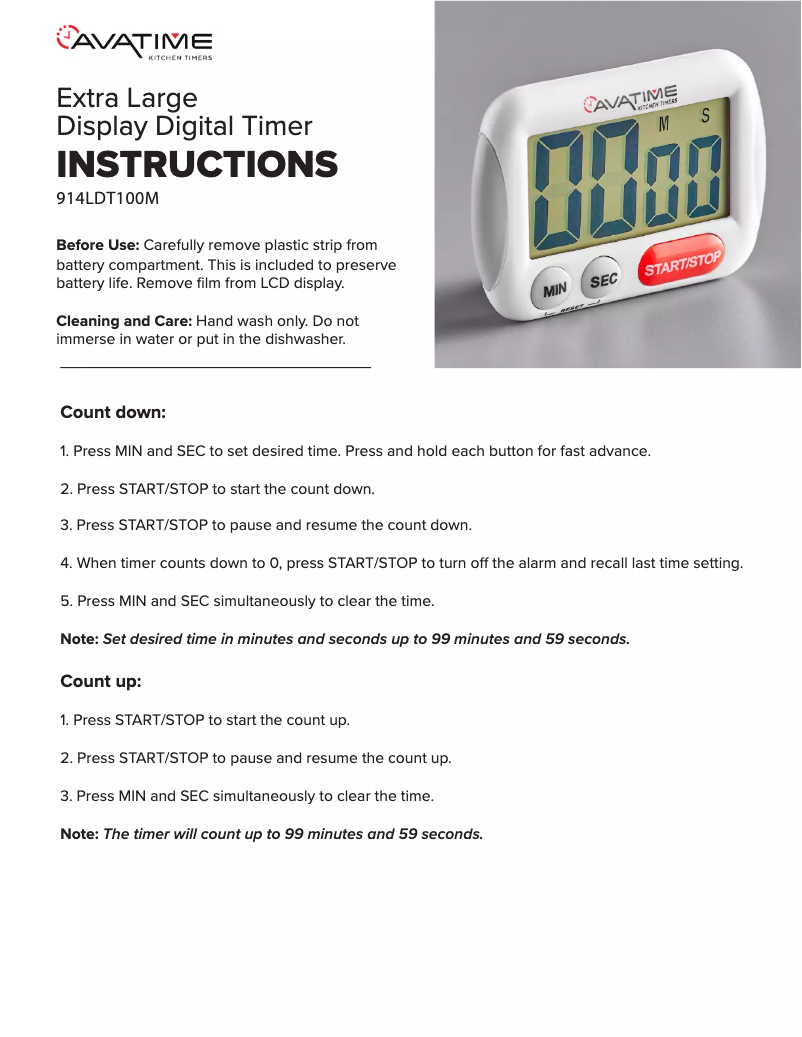 Page 1 de la notice Manuel utilisateur AvaTime 914LDT100M