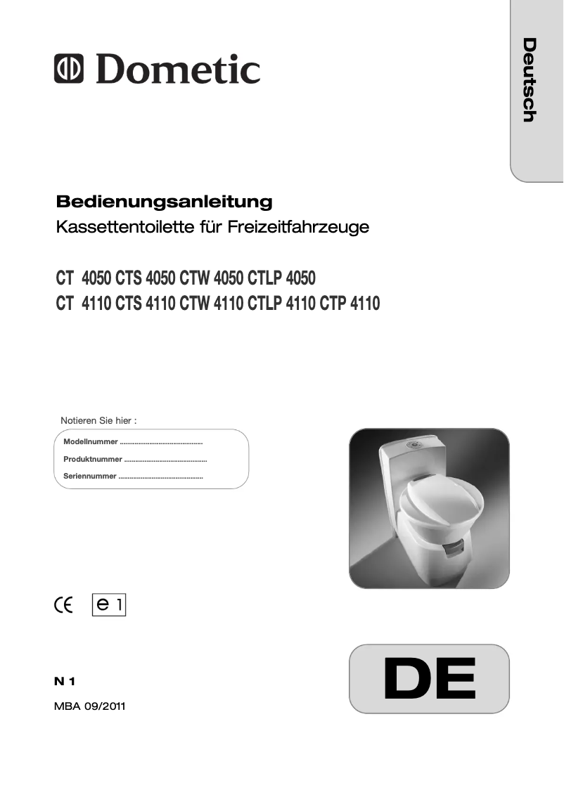 Page 1 de la notice Manuel utilisateur Dometic CT 4110
