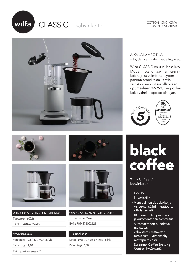 Page 1 de la notice Fiche technique Wilfa CLASSIC CMC-100MB