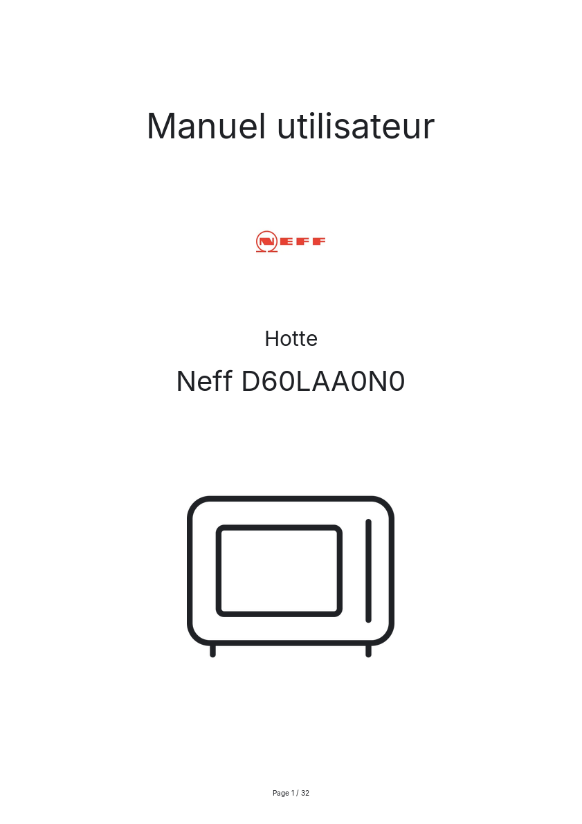 Page n°1 - Manuel utilisateur Neff D60LAA0N0