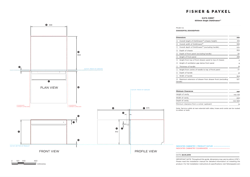 Page 1 de la notice Fiche technique Fisher & Paykel DD60SDFHX9