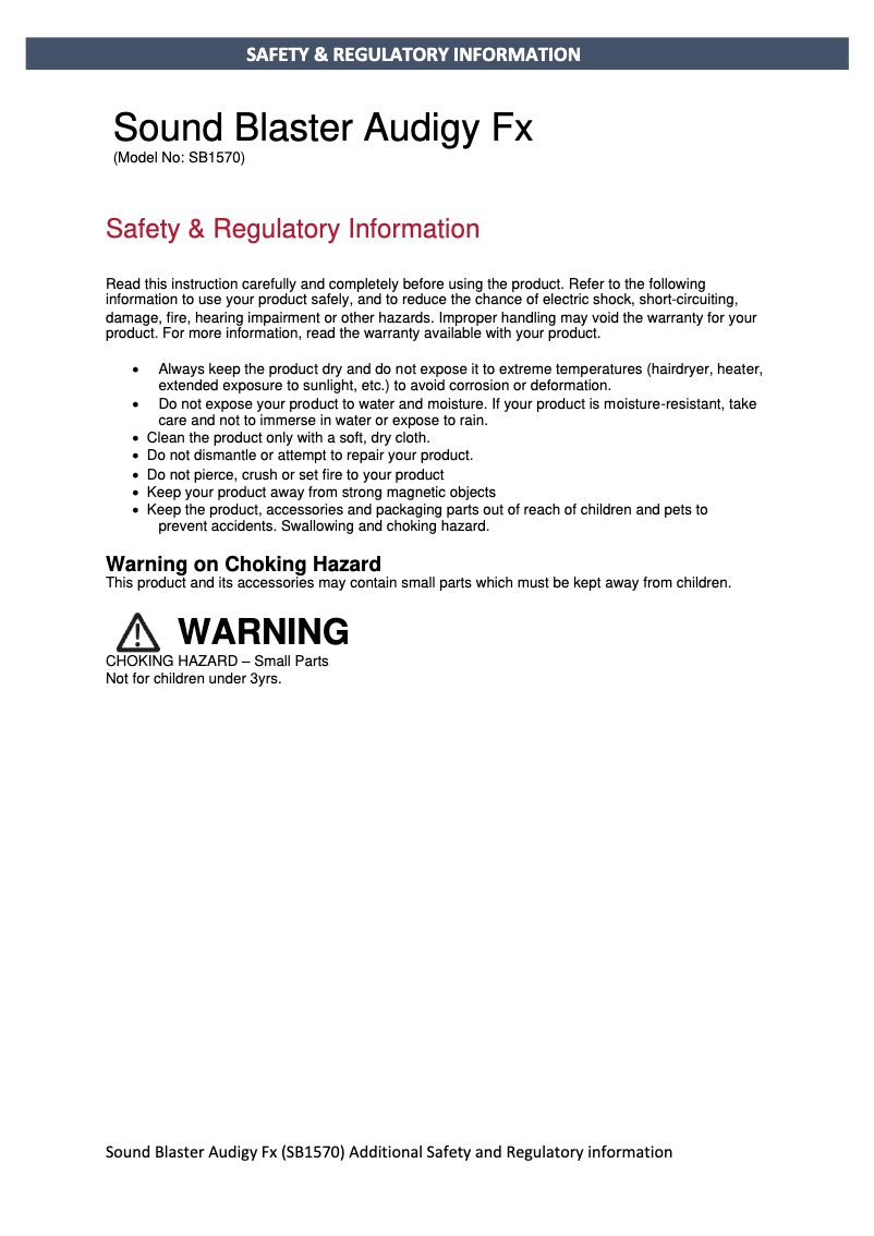 Page 1 de la notice Instructions de sécurité Creative Sound Blaster Audigy FX