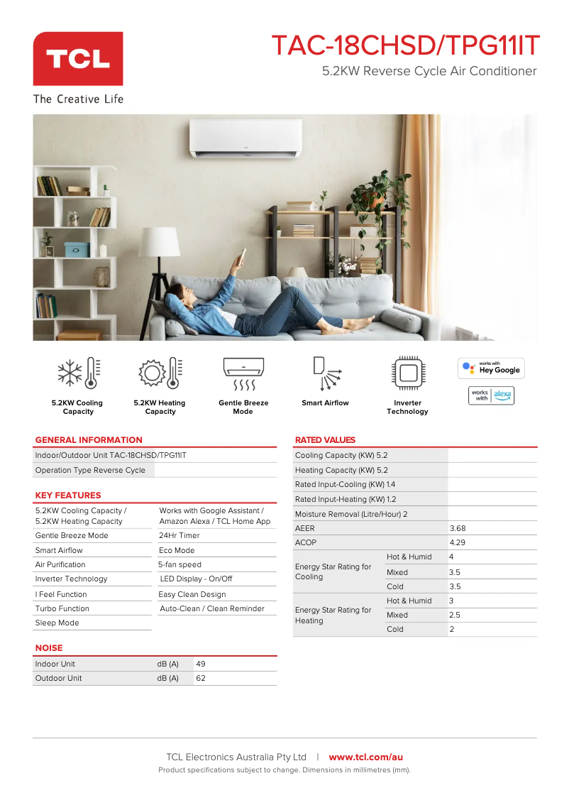 Page 1 of the manual Technical Sheet TCL TAC-18CHSD