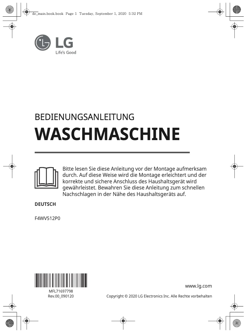 Page n°1 - Manuel utilisateur LG F4WV512P0