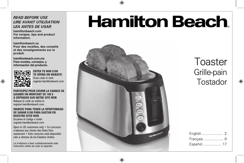 Page n°1 - Manuel d'utilisation et d'entretien Hamilton Beach 24810