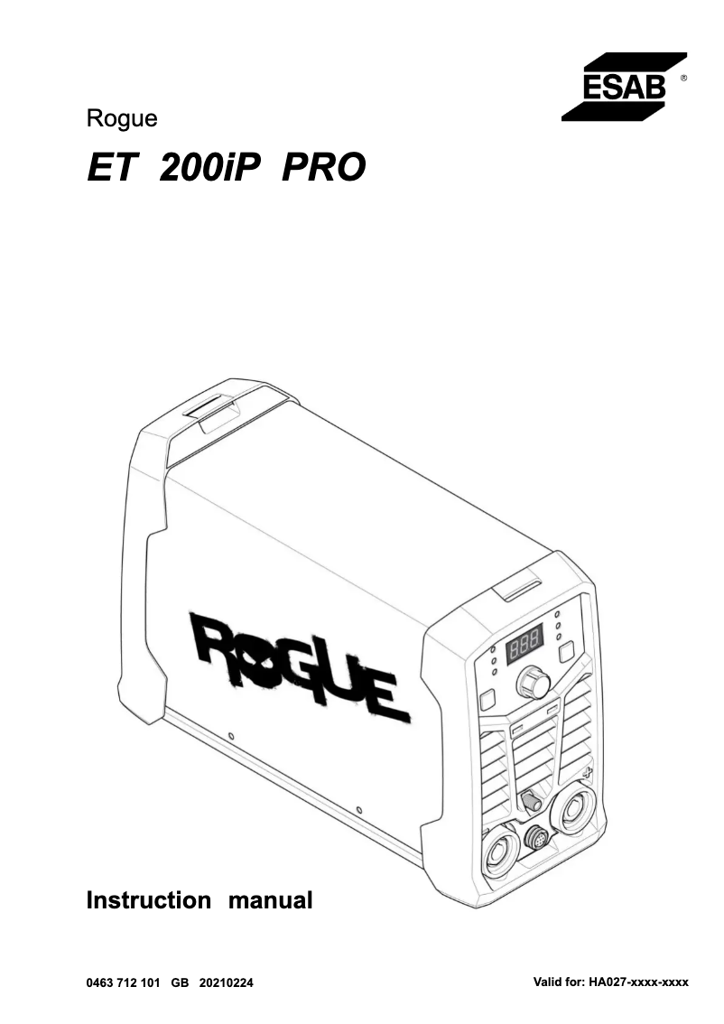 Page n°1 - Manuel utilisateur Esab Rogue ET 200iP Pro