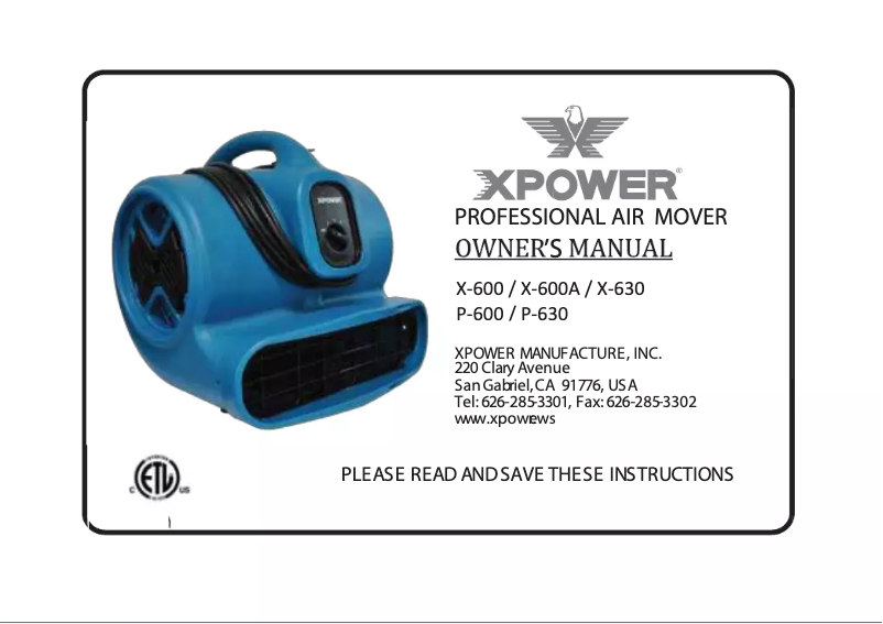 Page 1 de la notice Manuel utilisateur XPower X-600A