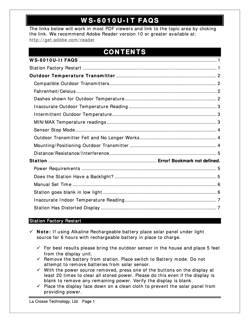 Page n°1 - FAQ La Crosse Technology WS-6010U-IT