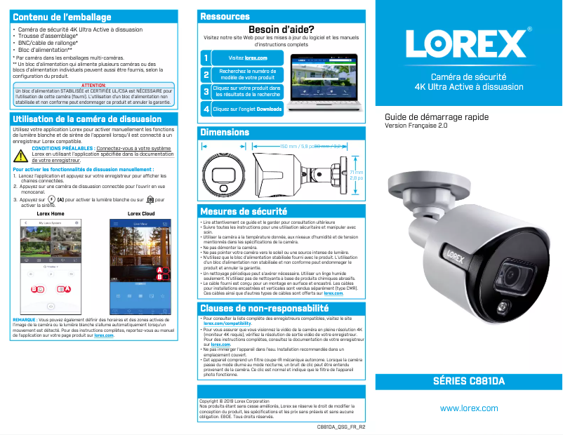 Page n°1 - Guide de démarrage rapide Lorex C881DA