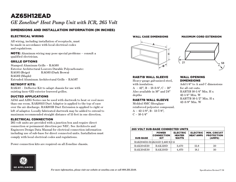 Página 1 del manual Ficha técnica GE AZ65H12EAD