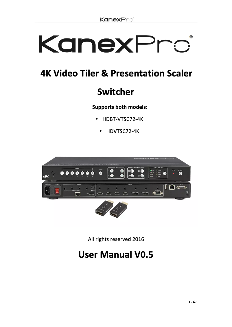 Page 1 de la notice Manuel utilisateur KanexPro HDBT-VTSC72-4K