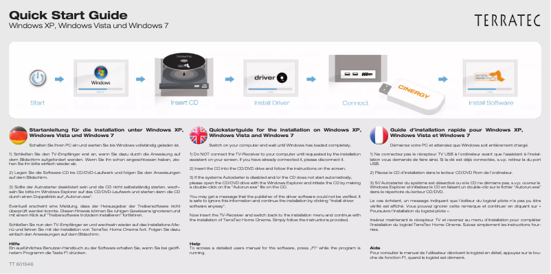 Image de la première page du manuel de l'appareil Cinergy T Stick