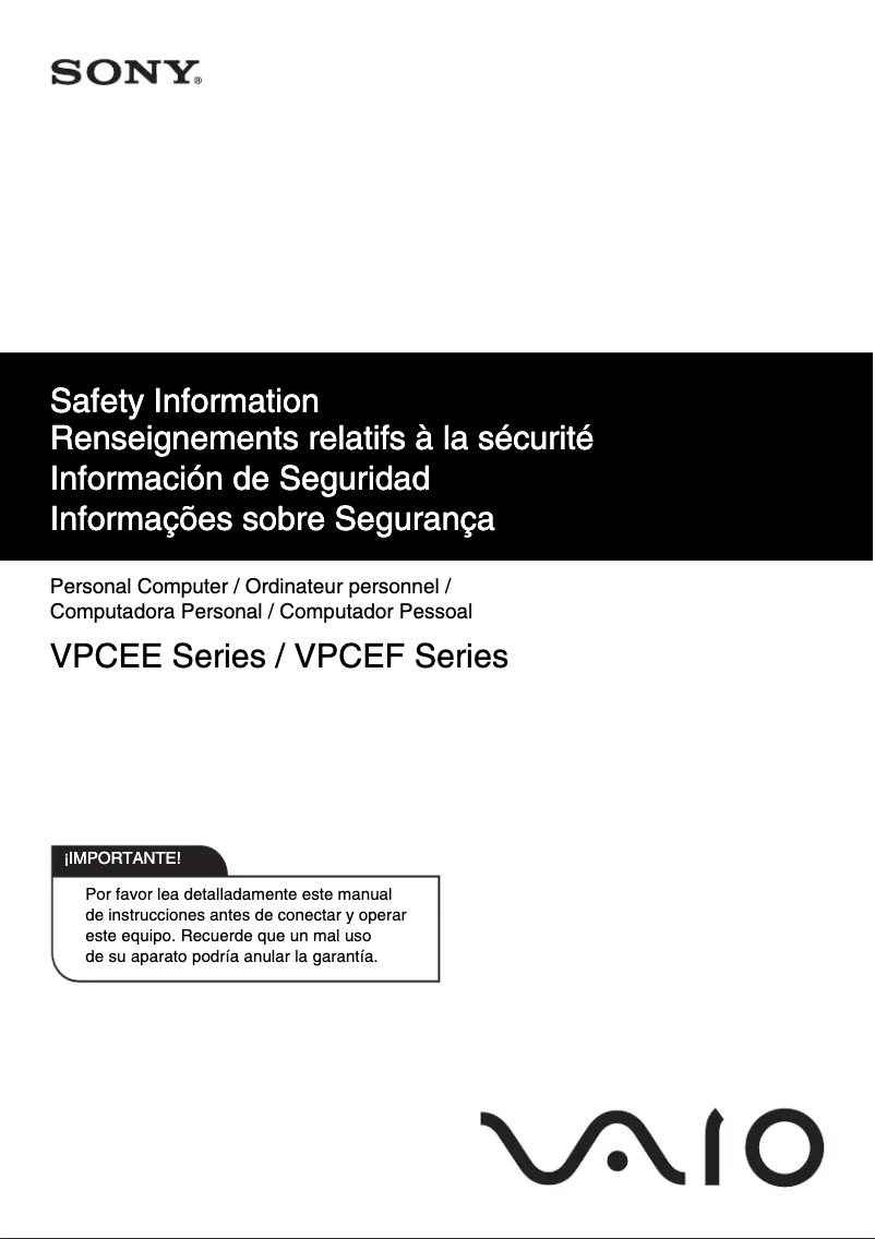 Página 1 del manual Instrucciones de seguridad Sony Vaio VPCEF25FX