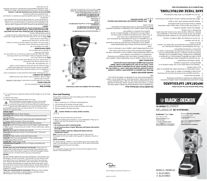 Page 1 de la notice Manuel utilisateur Black & Decker BL2010BGC